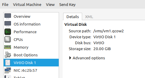 Virtual disk information shown in Virtual Machine Manager UI