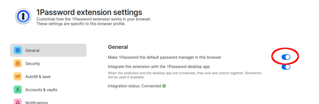 1Password Firefox extension installs itself as default password manager.