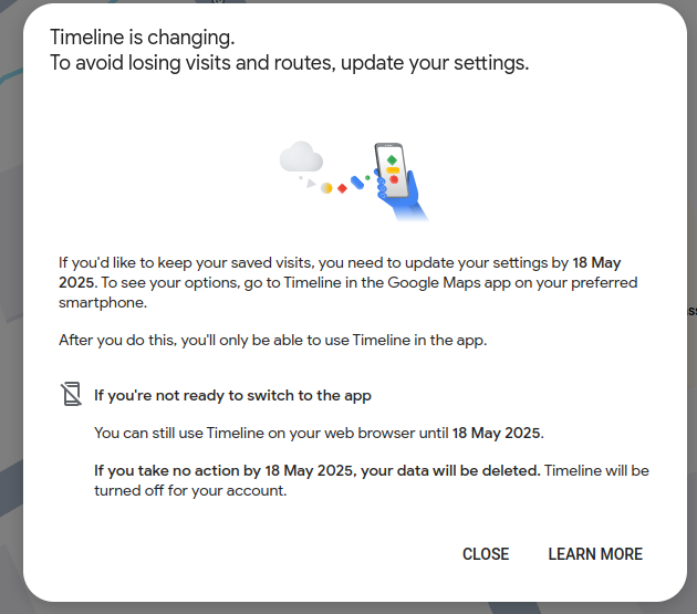 Google Maps Timeline change