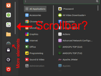 Scrollbar shown in favorites list in the Linux Mint Menu