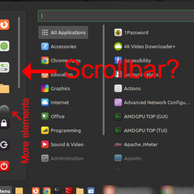 Scrollbar shown in favorites list in the Linux Mint Menu